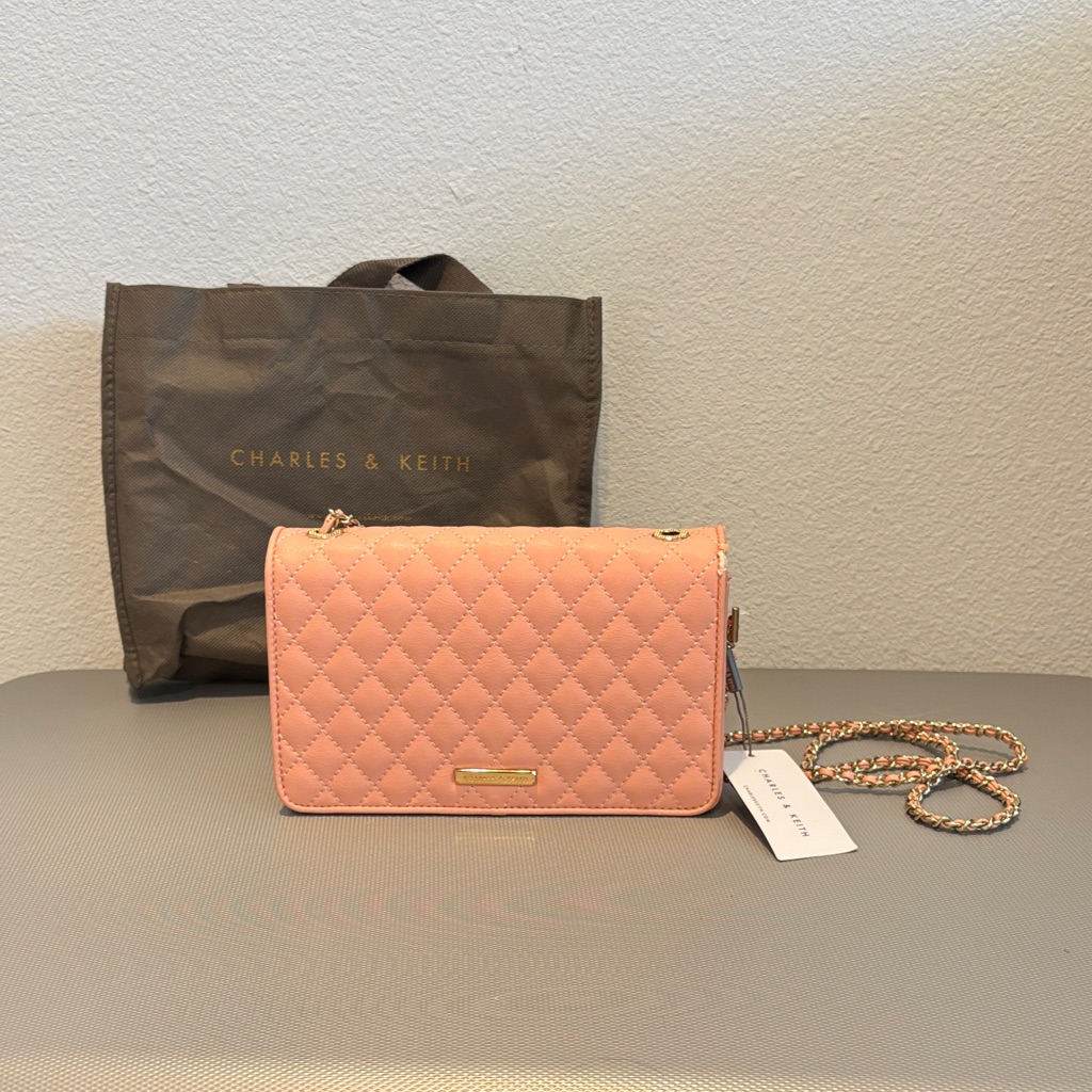 Charles & Keith Blush Quilted Crossbody Bag
